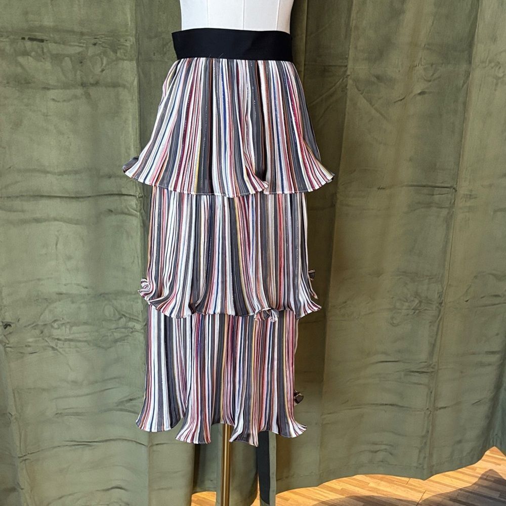 Azulu Vibrant Striped Tiered Midi Skirt, US4